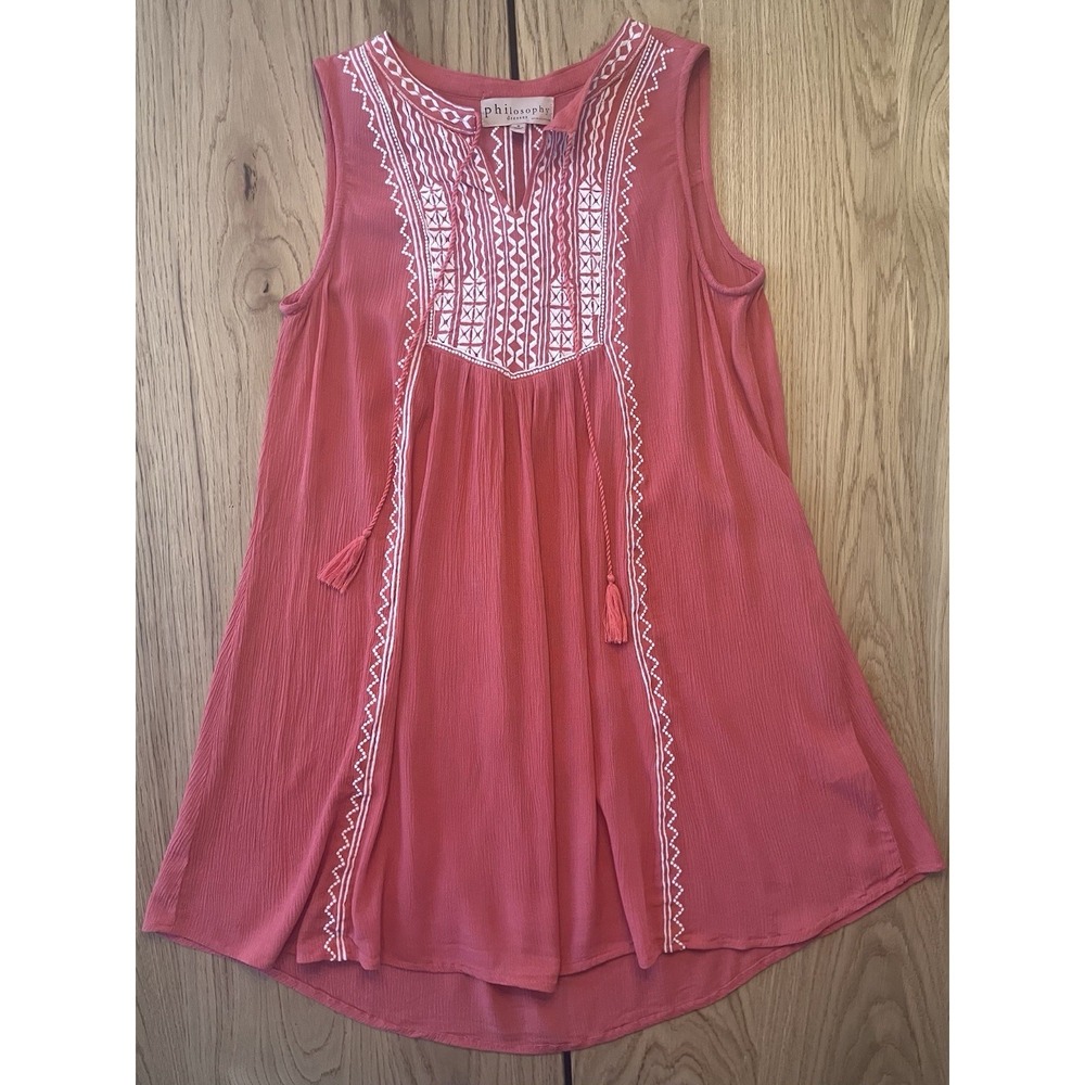 Philosophy by Republic boho Summer Sleeveless Embroidered Dress S Crinkle Fabric